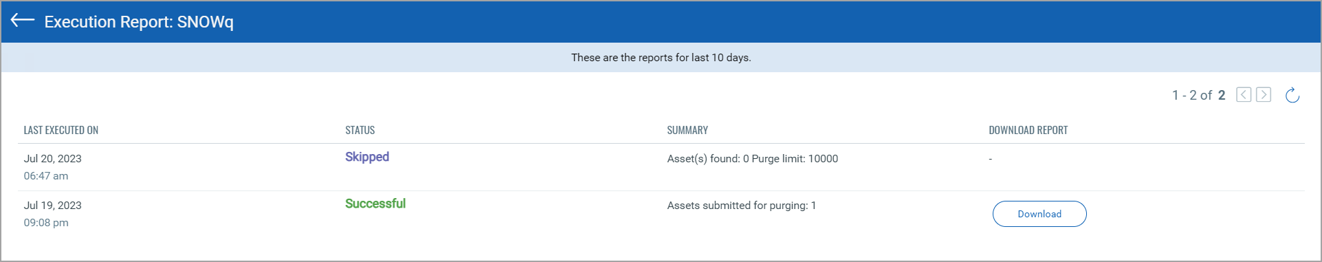 Download execution report.